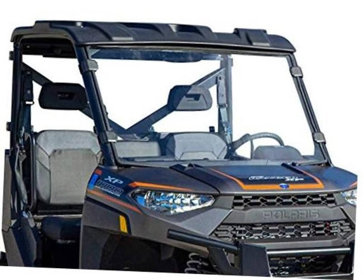 Clear full windshield on Polaris Ranger XP 900 front view, scratch-resistant panel