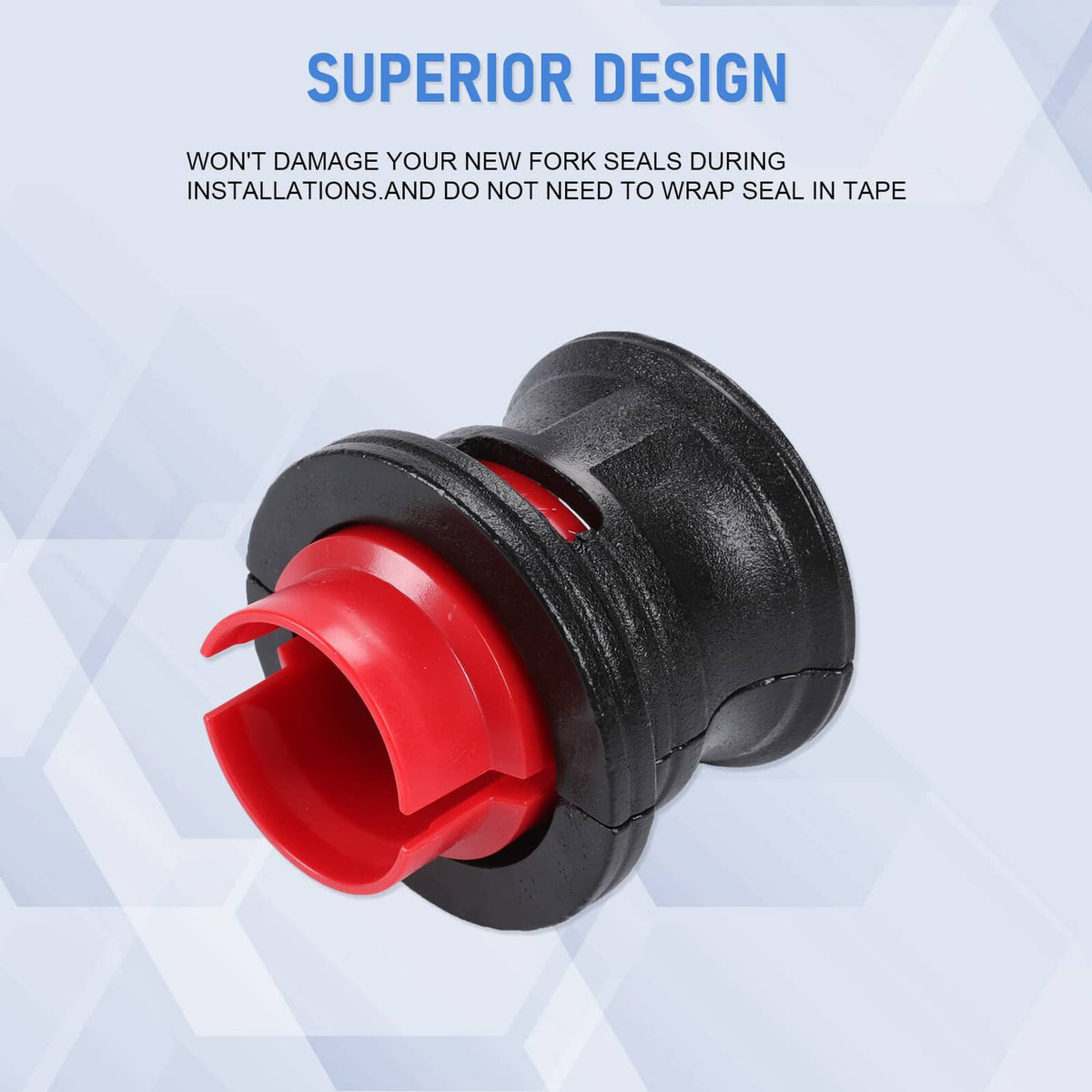 Single fork seal driver adapter with red flanged head and textured black ring