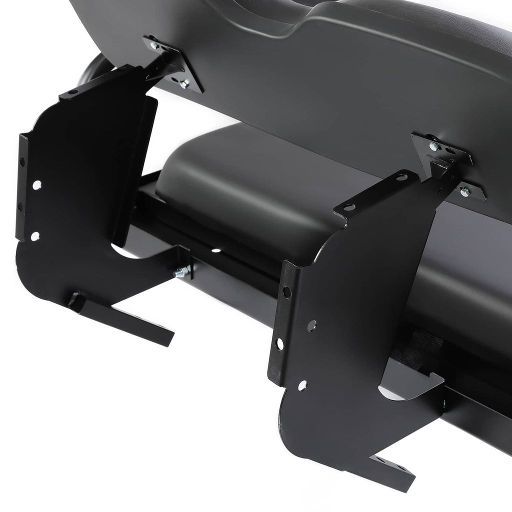 Black rear seat mounting brackets with padded cushions and back supports