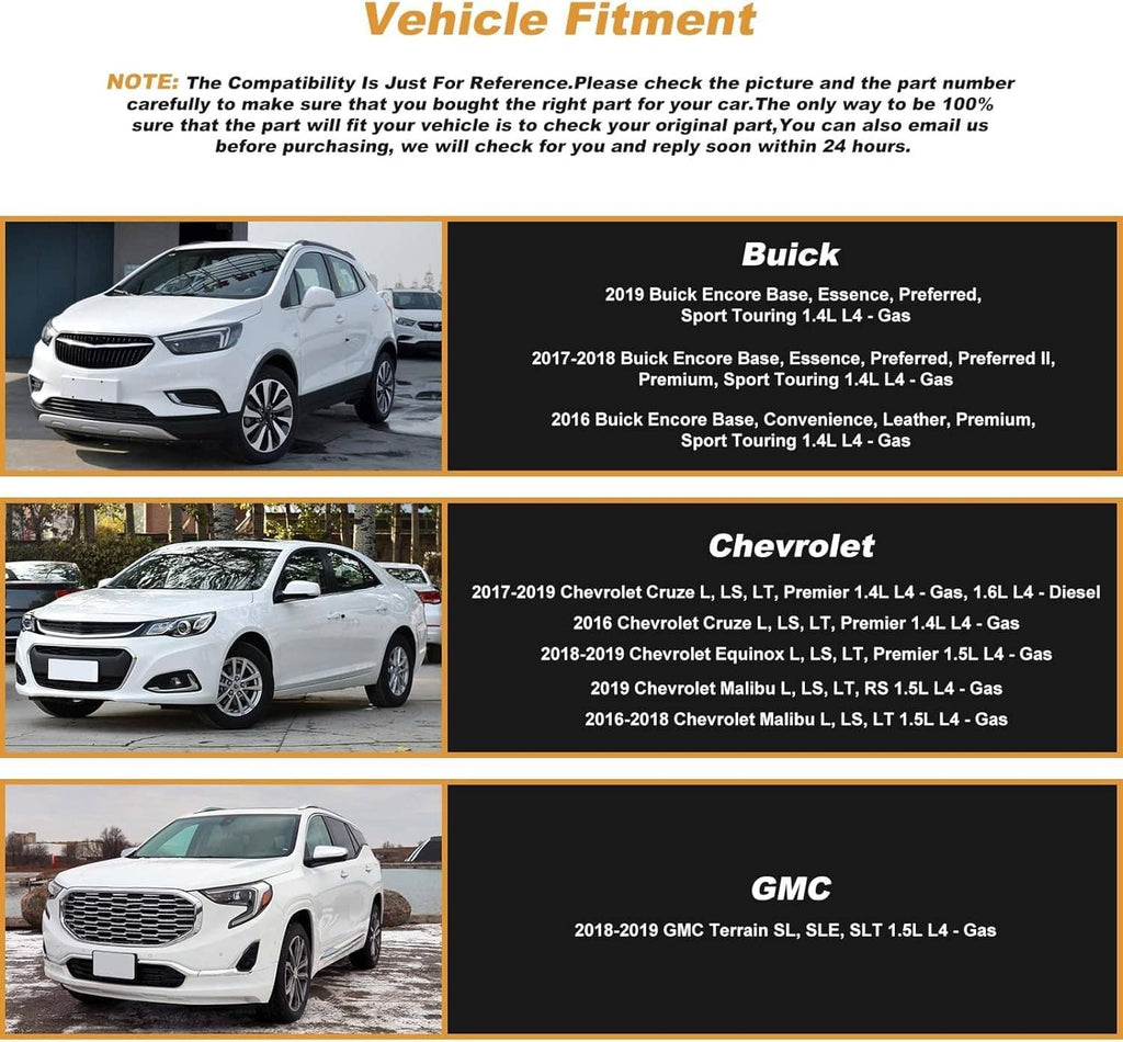 Vehicle fitment compatibility infographic featuring Chevrolet models for part replacement