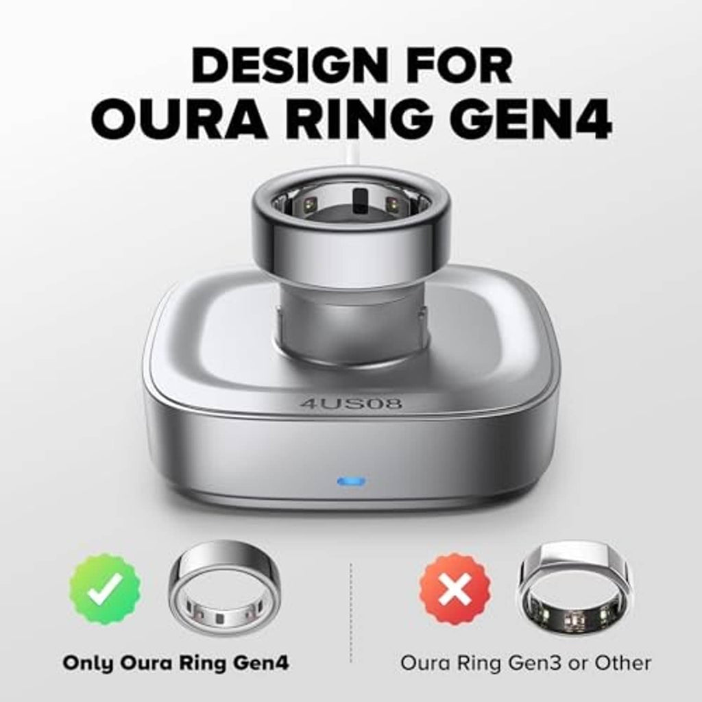 Silver ring charging dock with ring cradle, designed for Oura Ring Gen4
