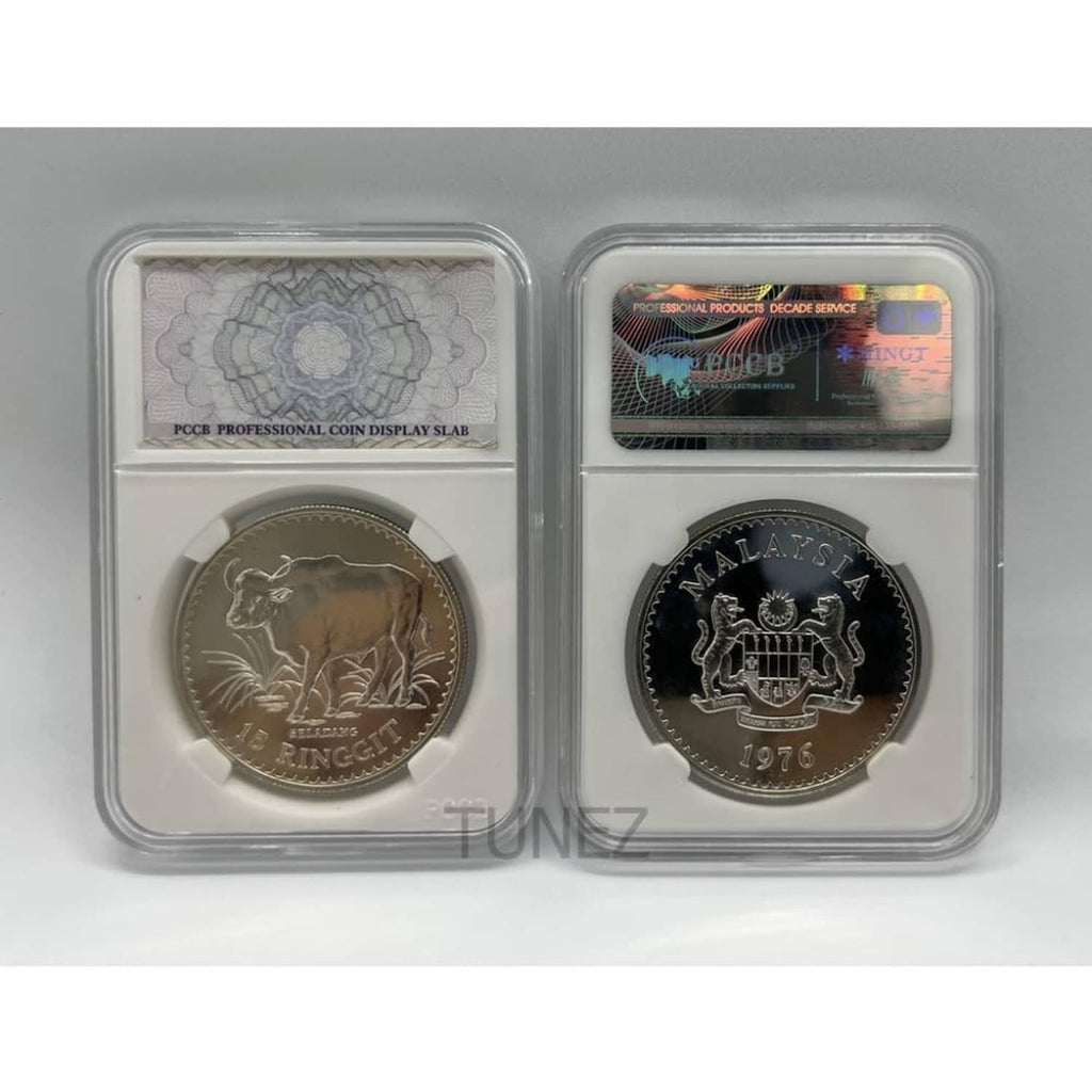 Two acrylic coin slab holders with coins inside; clear round openings