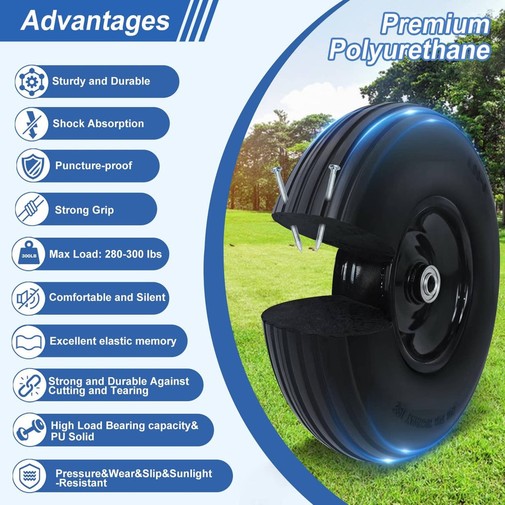 Black flat-free wheelbarrow tire, shock-absorbing and puncture-resistant polyurethane