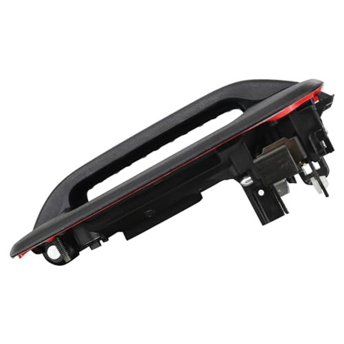 Black outside door handle with mounting posts and red-lined edge