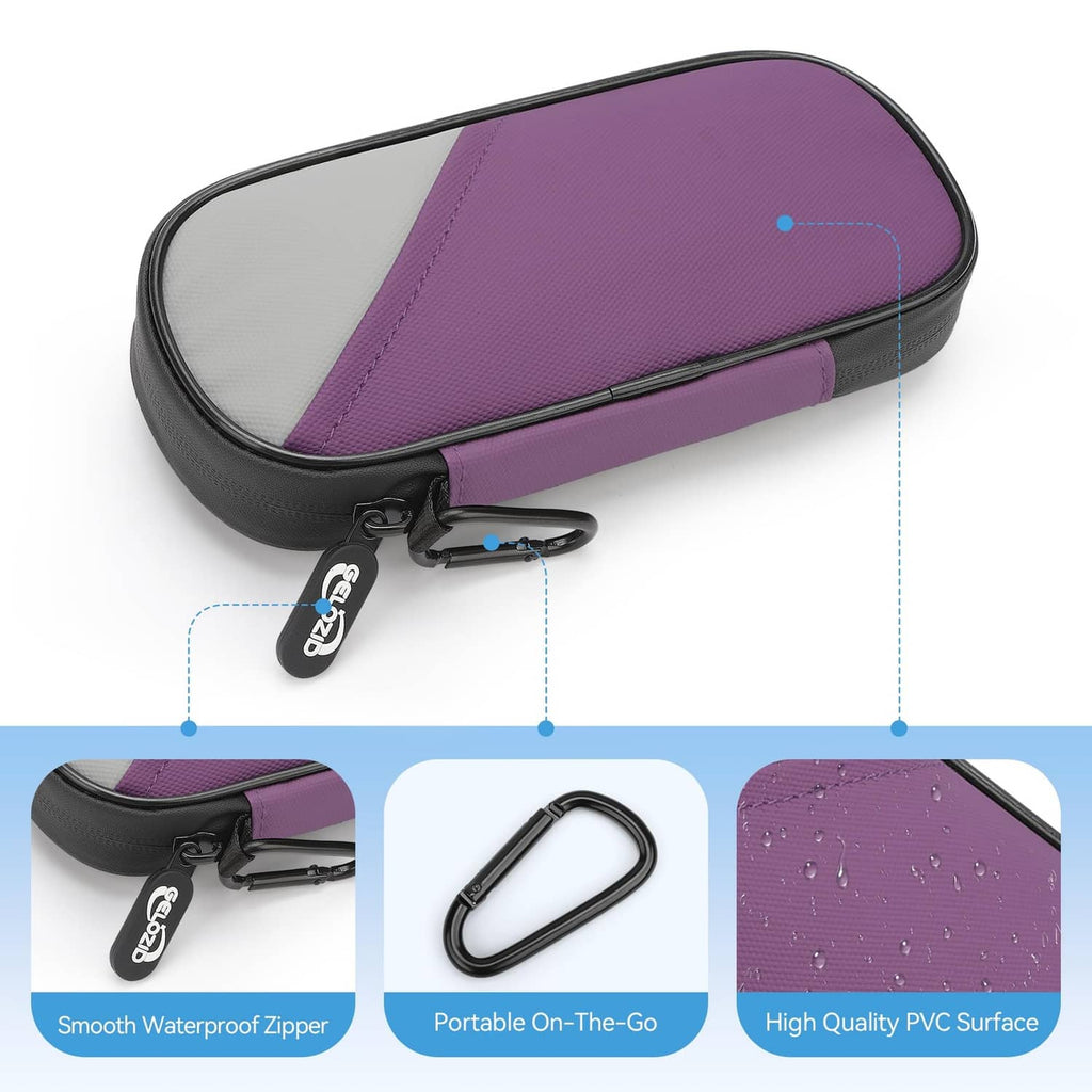 Purple and gray zippered insulin cooler case with smooth waterproof-looking exterior