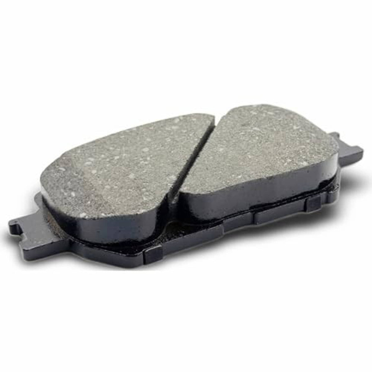 Ceramic brake pad set, gray friction surfaces with black backing and small release tabs