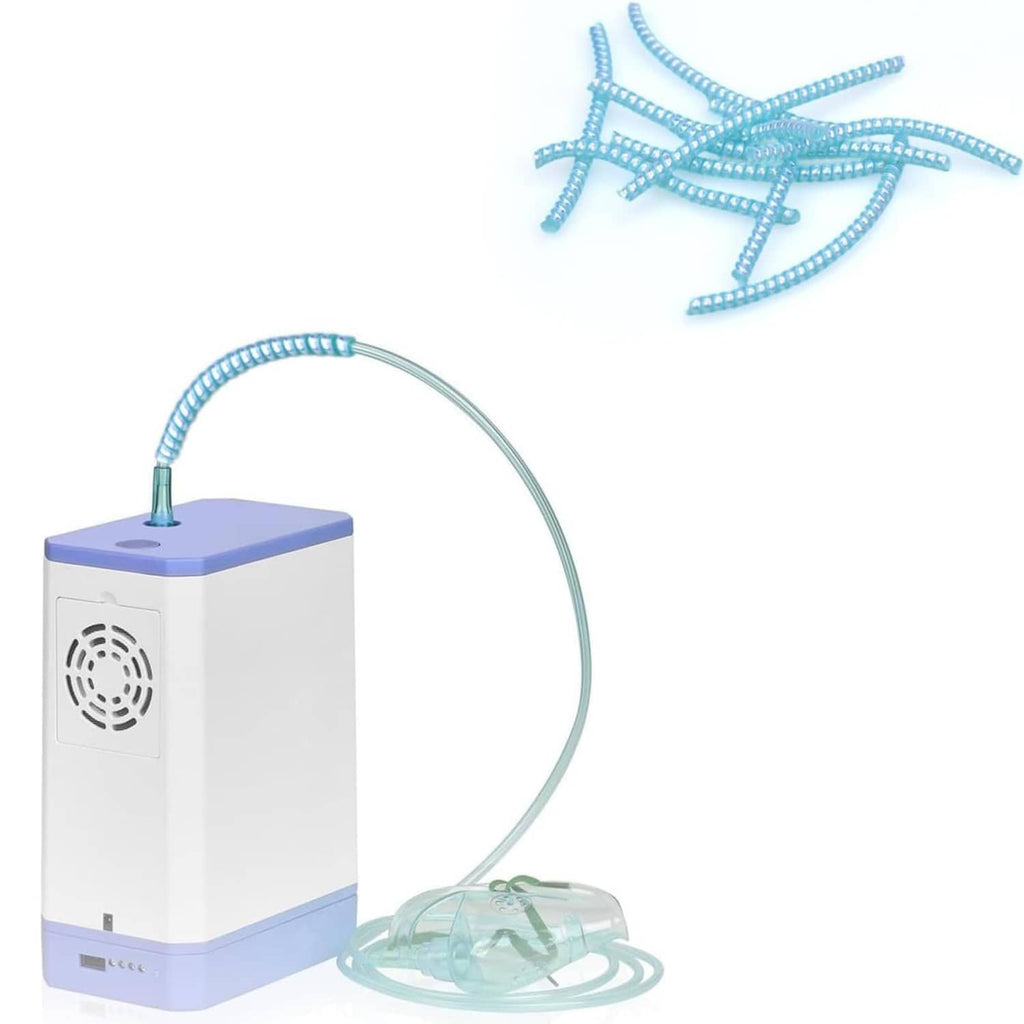 Blue PVC oxygen tubing crimp straighteners, small ribbed tubes scattered