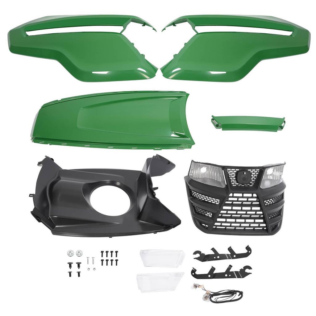 Green upper hood covers with black grille and headlight housings plus wiring kit