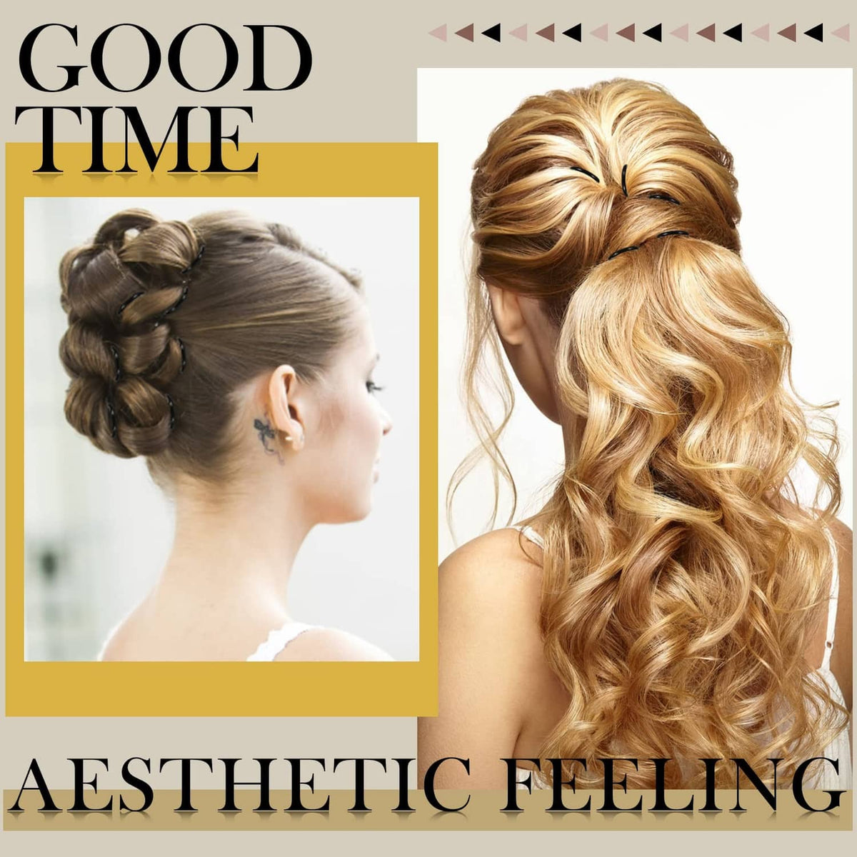 Curled updo hairstyle secured with U-shaped 3-inch hair pins