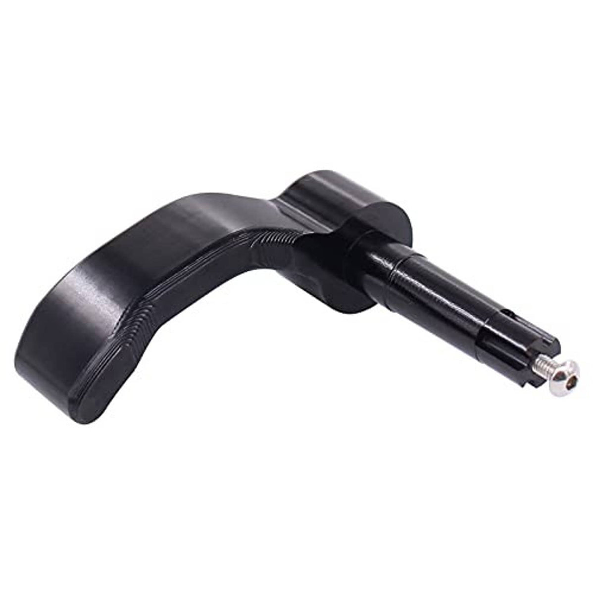 Black thumb throttle lever with curved grip, textured channel, and silver mounting bolt