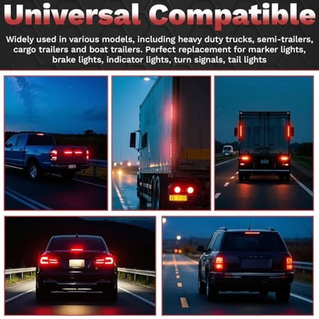 Universal use: red LED trailer tail light bars shown on various vehicles and trailers