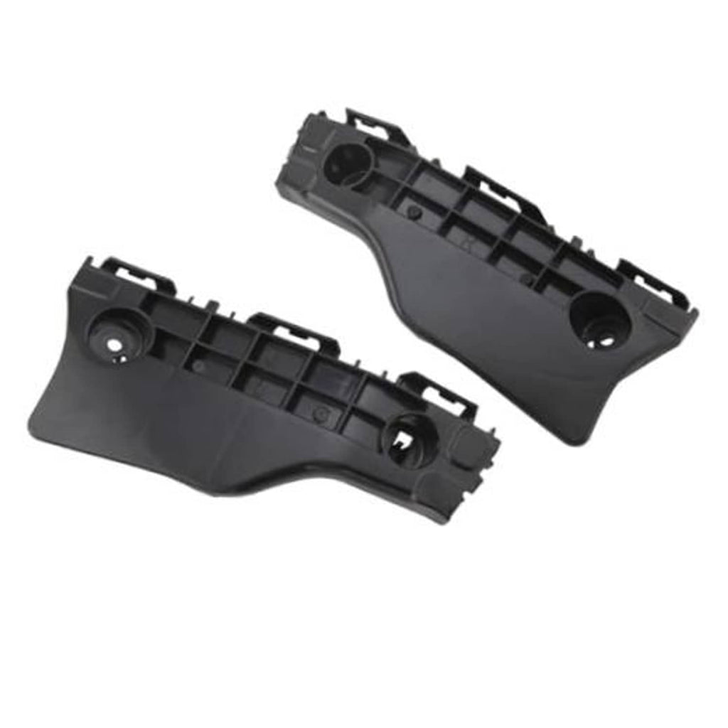 Black plastic front bumper mounting bracket pair with circular holes and tabs