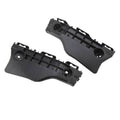 Black plastic front bumper mounting bracket pair with circular holes and tabs