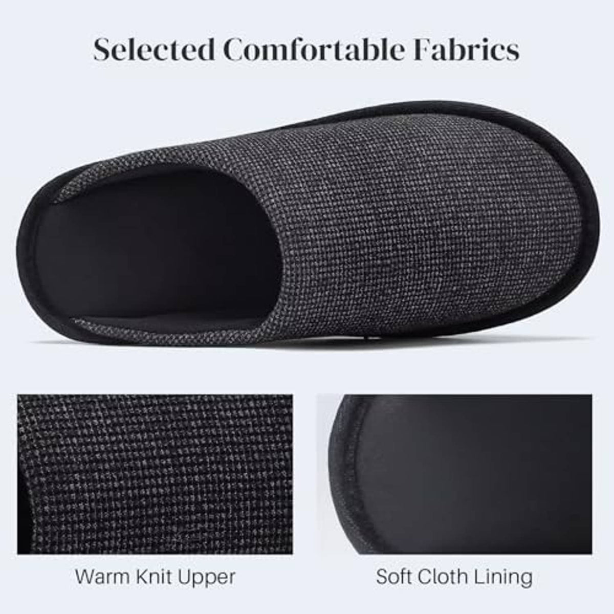 Men's black waffle-knit scuff slipper with soft cloth lining and rounded toe opening