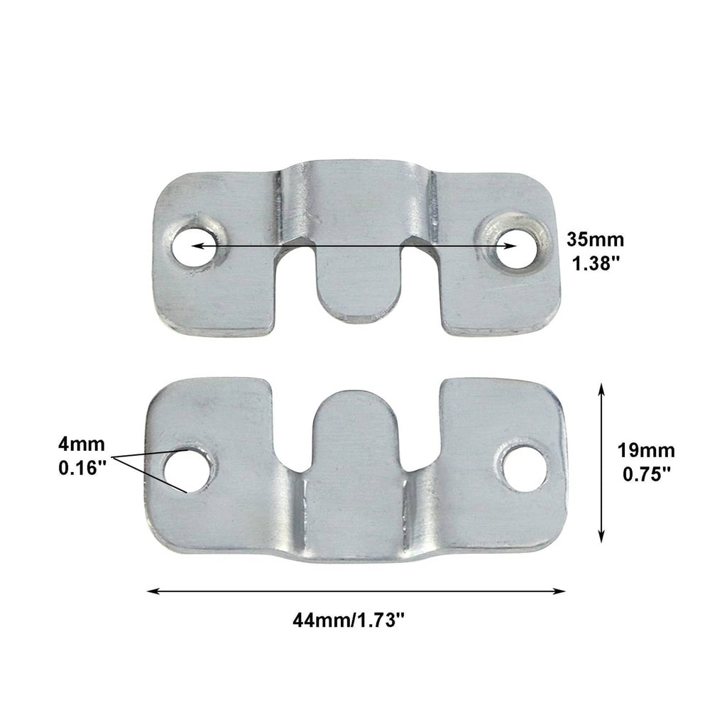 Metal sectional couch connector dimensions with two mounting holes and center interlock