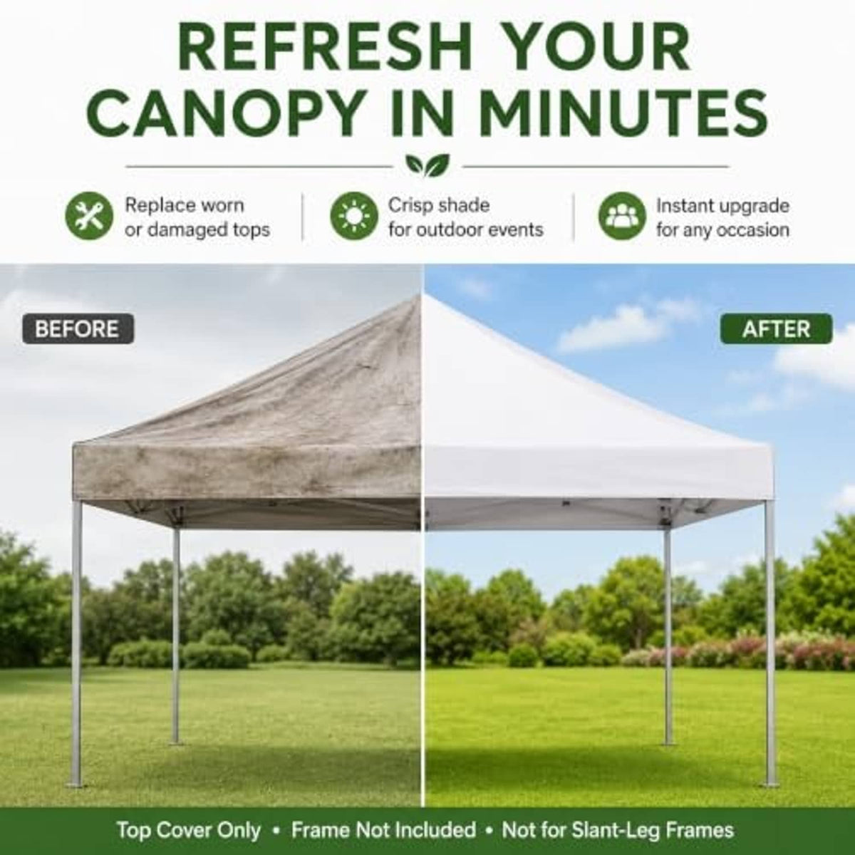 Beige replacement canopy top cover with peaked roof and four poles
