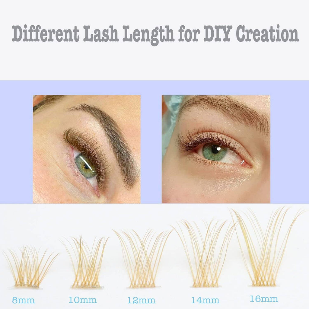 Natural brown lash clusters with varied lengths (8–16 mm) for DIY lash extension