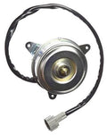 Radiator/condenser cooling fan motor with black wiring harness and gray electrical connector