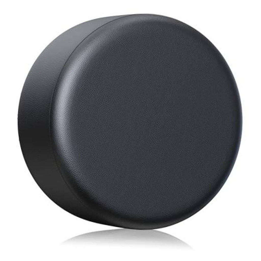 Thick black spare tire cover with textured PVC-leather finish, round protective cap