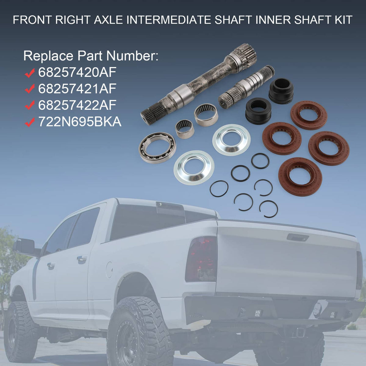Intermediate shaft inner kit components: front axle shafts, bearings, O-rings, seals