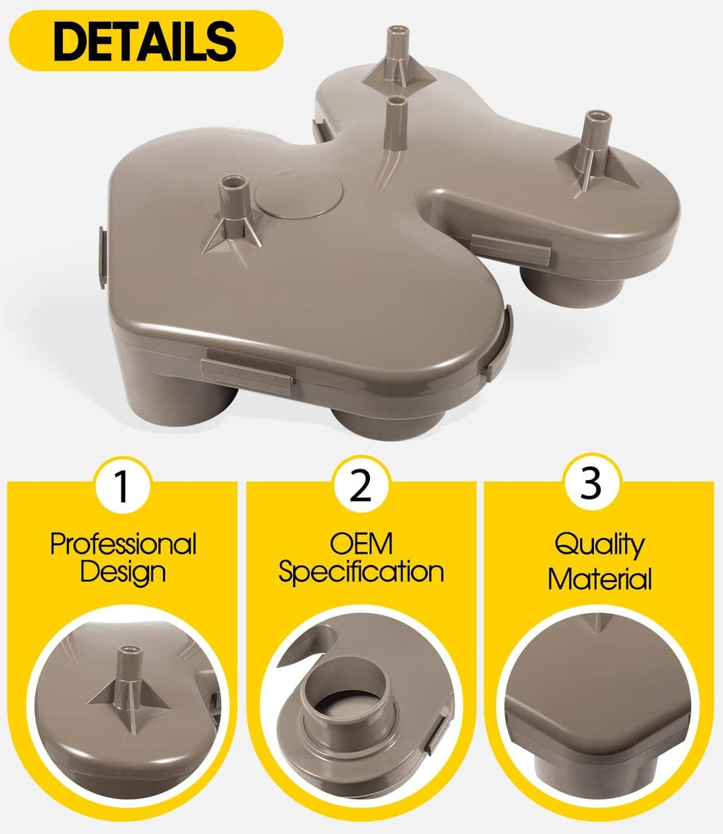 Gray plastic top manifold replacement with four raised fittings and central outlet