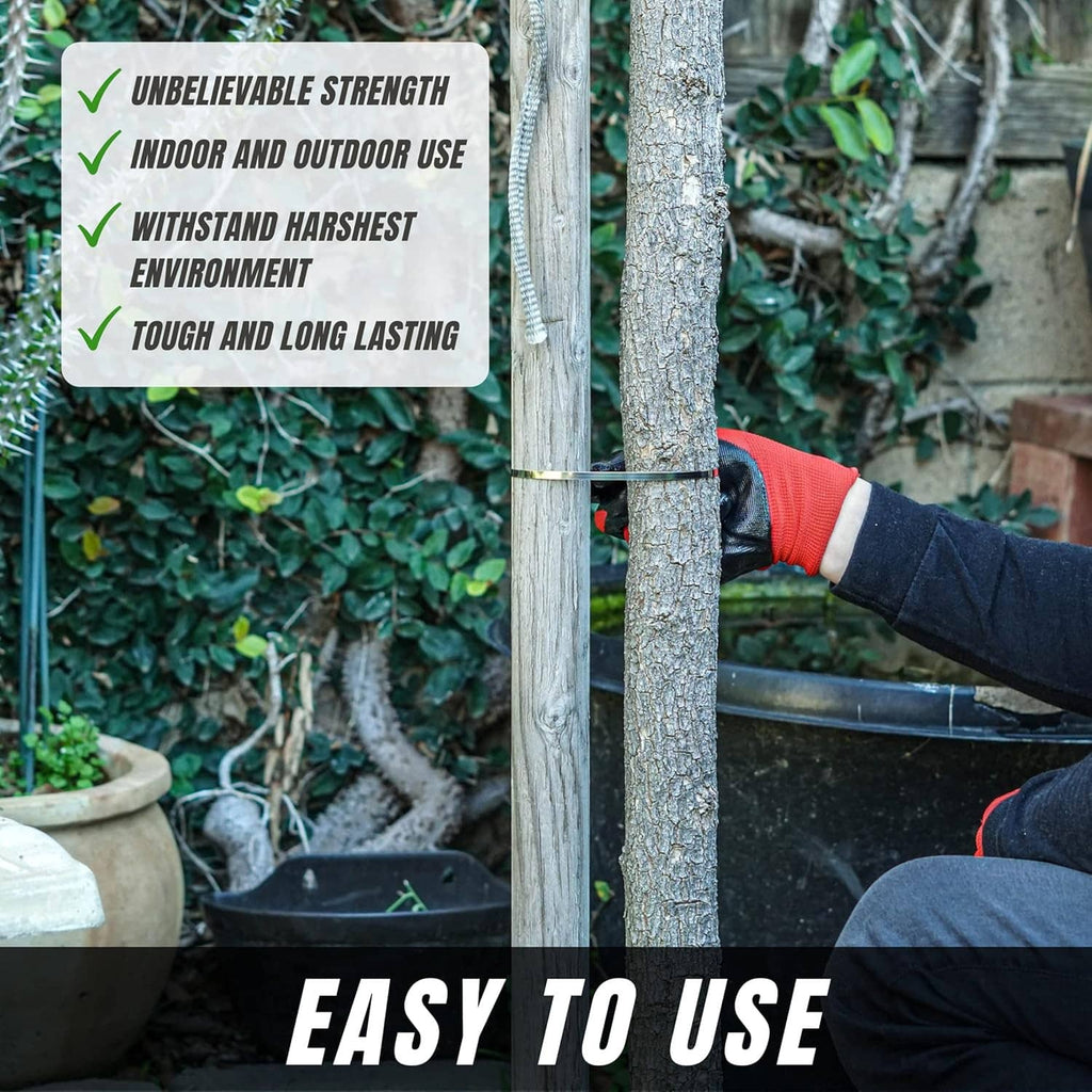 Metal zip ties securing two metal fence posts outdoors for long-lasting fastening