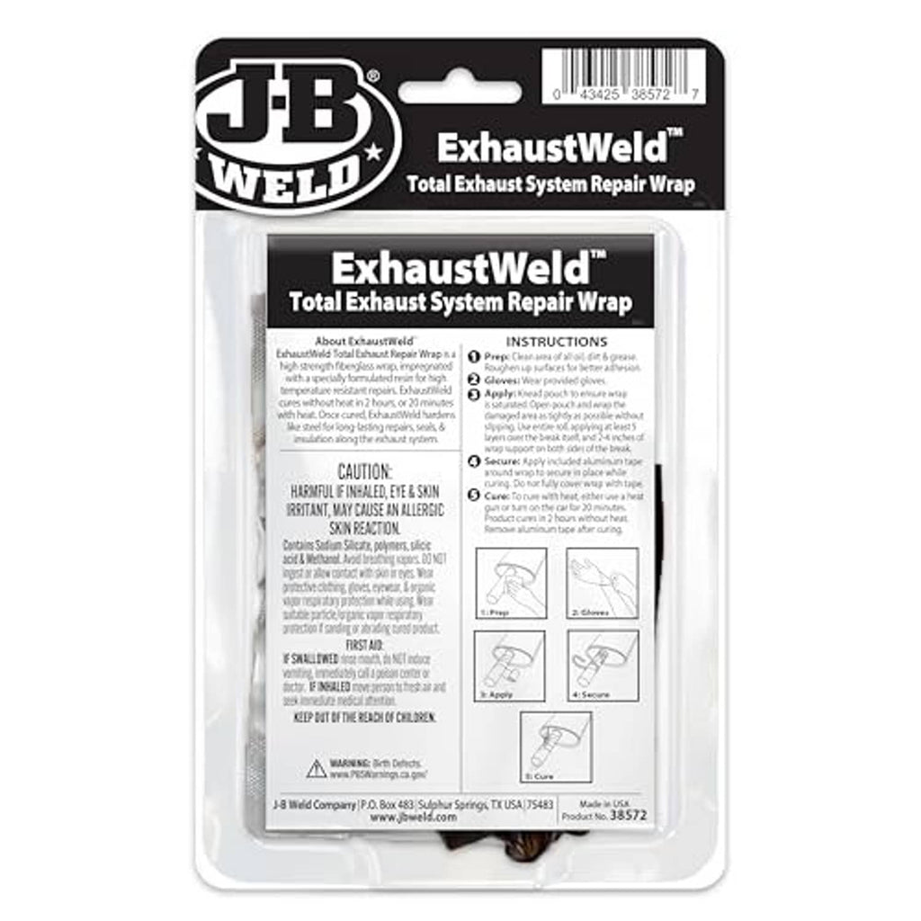 JB Weld ExhaustWeld repair wrap package back with instructions and cautions