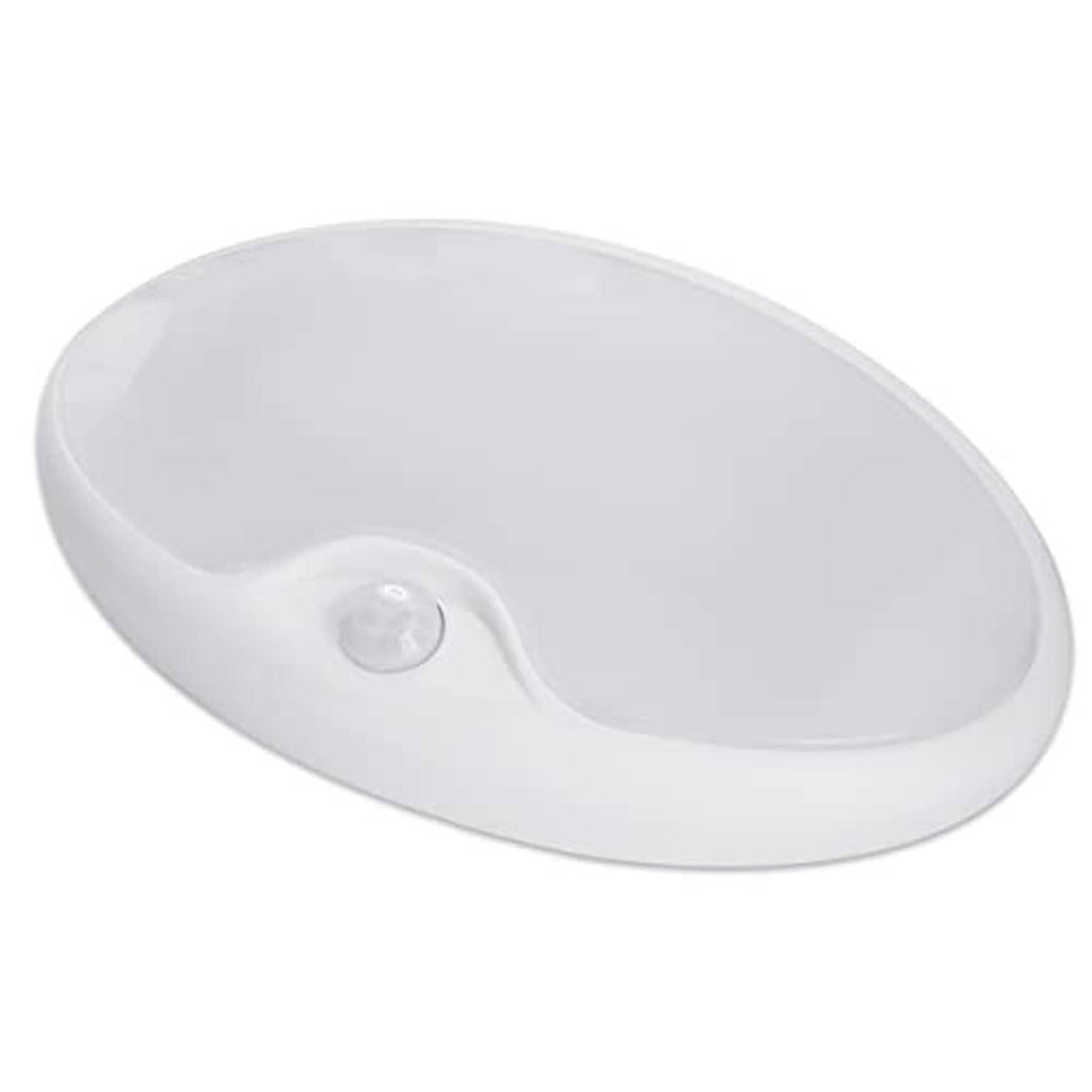 White oval LED pancake ceiling light with built-in lens and smooth cover