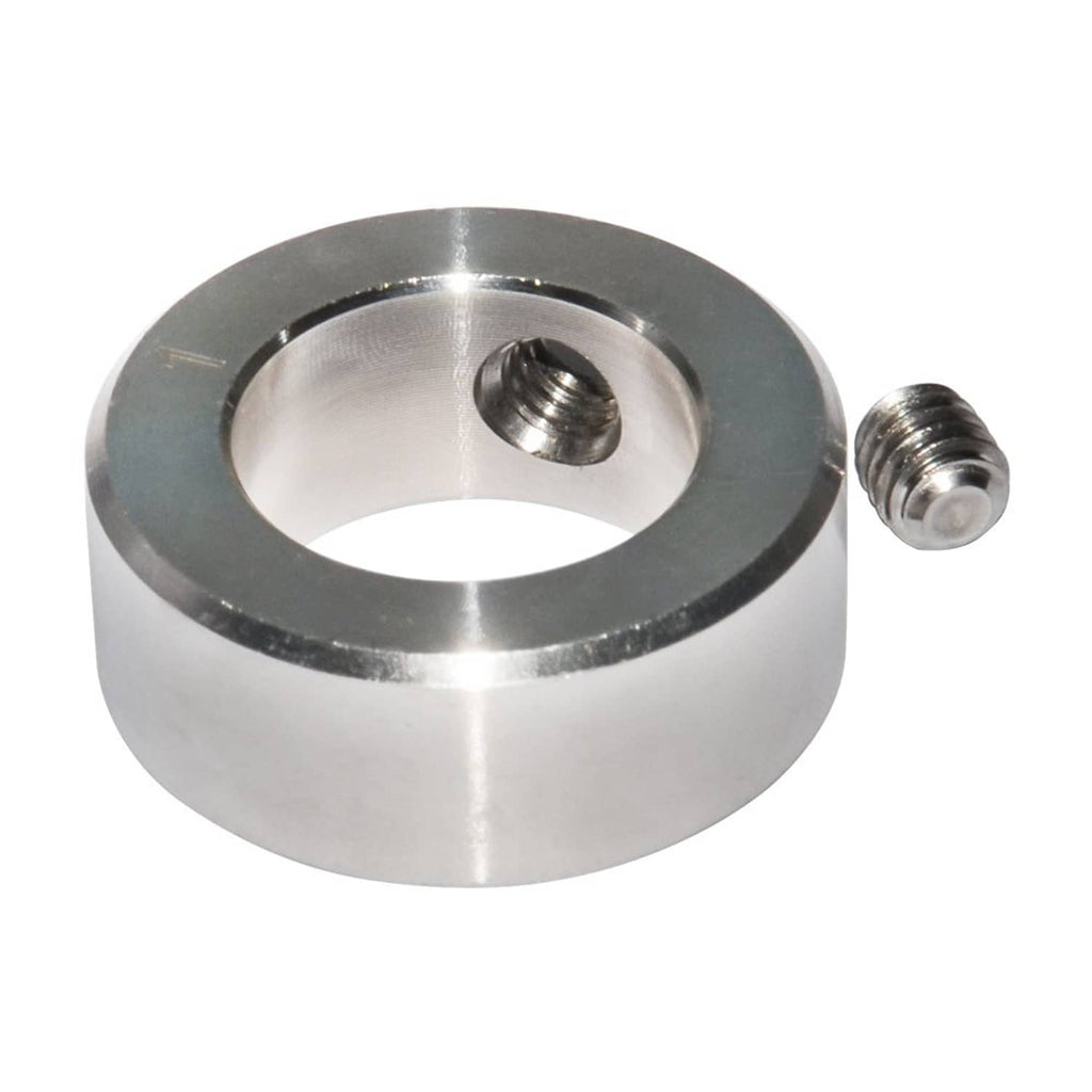 Stainless steel shaft collar ring with open bore and protruding threaded set screw