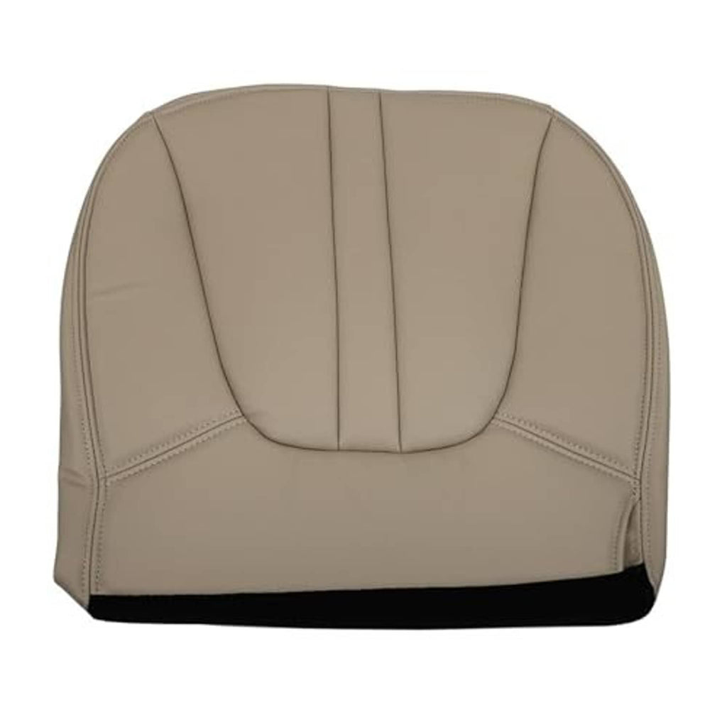 Tan synthetic leather seat bottom cover front view with center seam and stitching