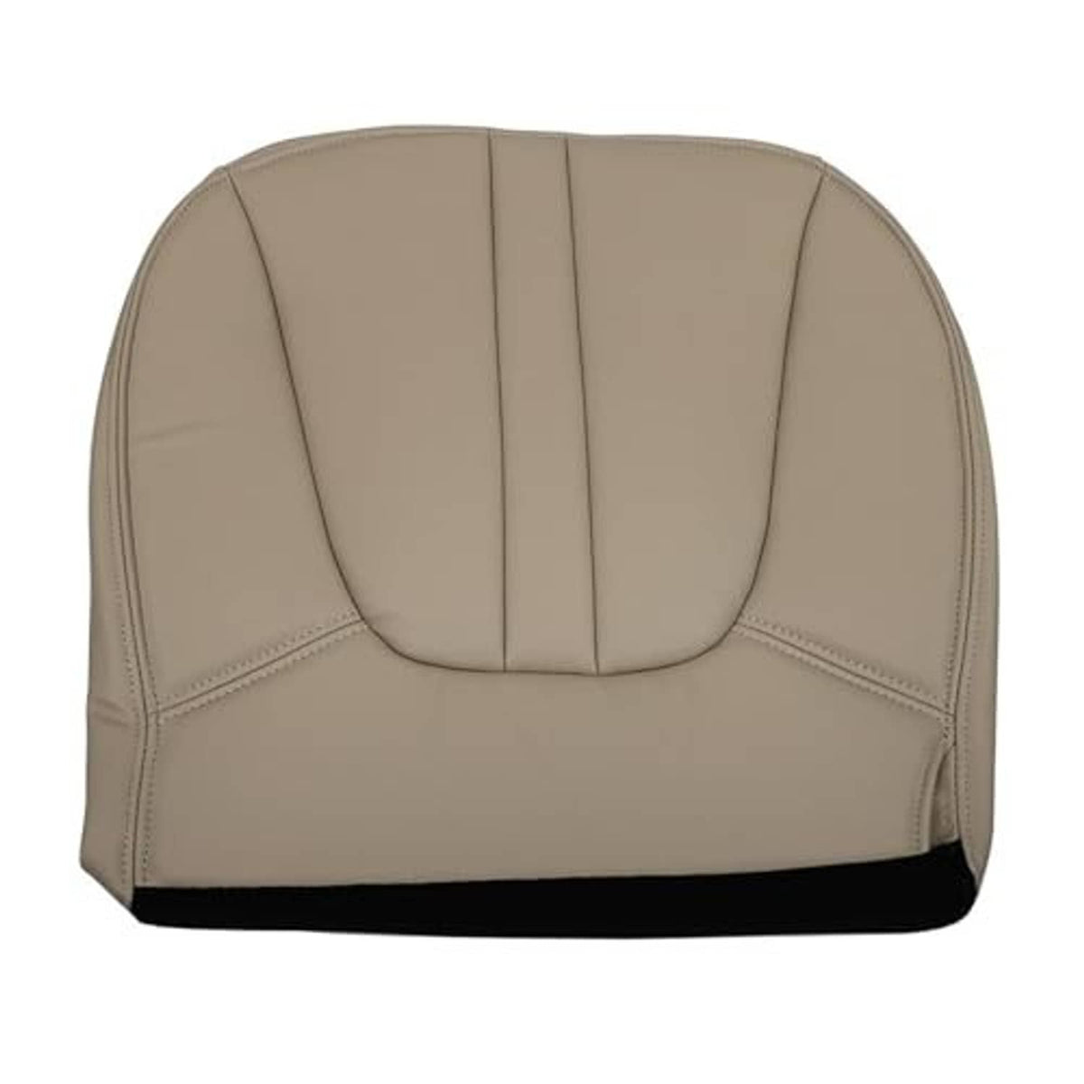 Tan synthetic leather seat bottom cover front view with center seam and stitching