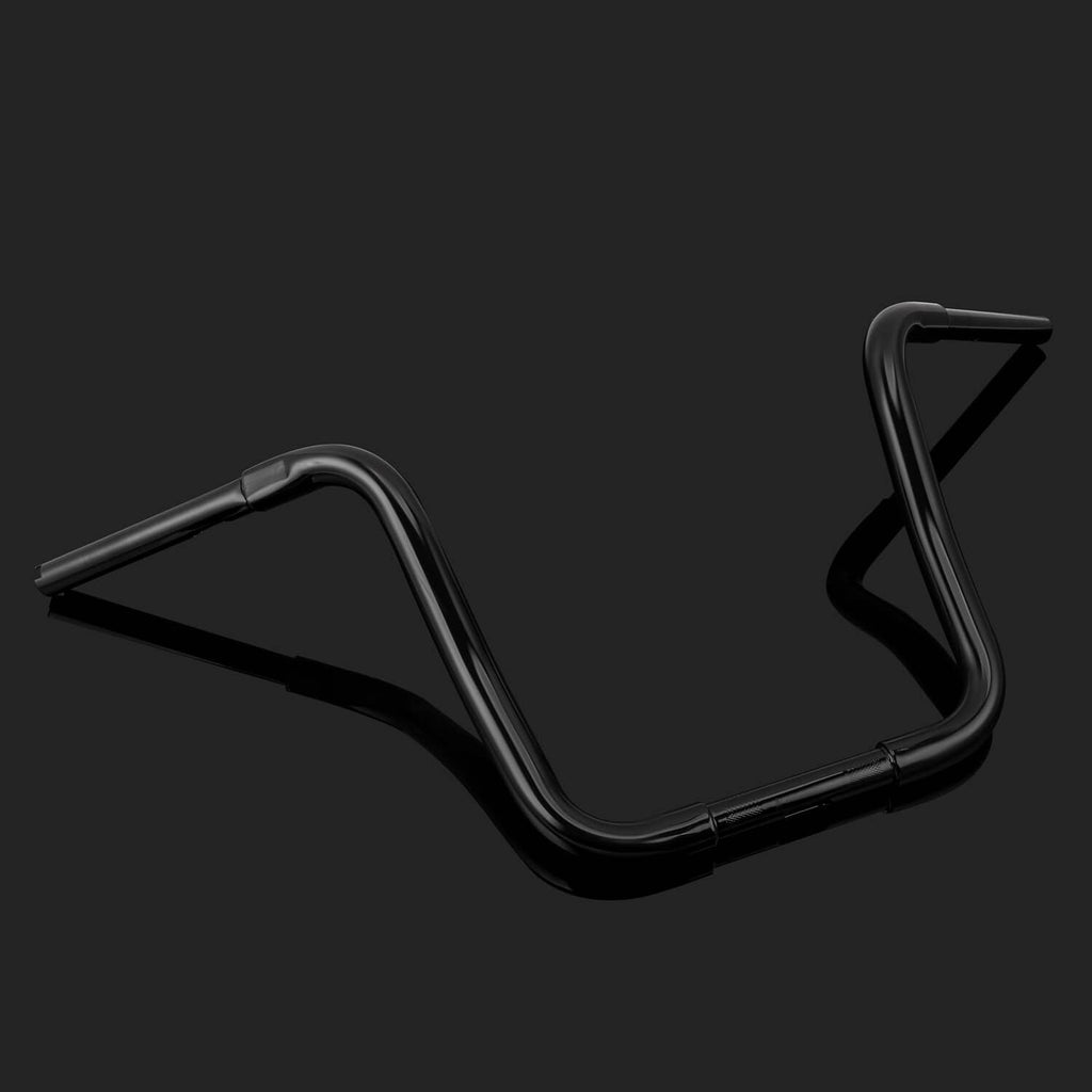 Black U-shaped ape hanger handlebar with wide curved ends and glossy surface