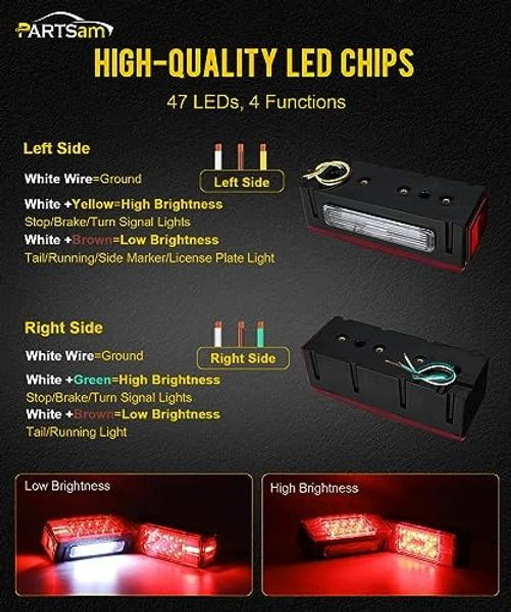 Black low-profile LED trailer lights with red lenses and white light bar