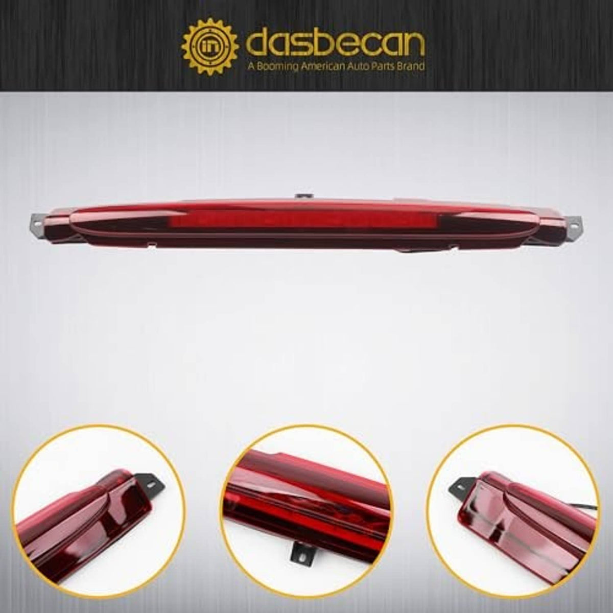 Third brake light bar with red lens and black housing, with side mounting brackets