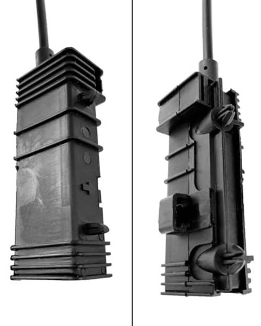 Hood release cable connector assembly with mounting clips and actuator parts