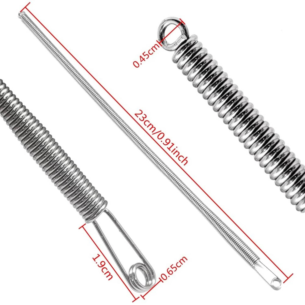 Silvery spring threaders with measured lengths and round eyelet tips