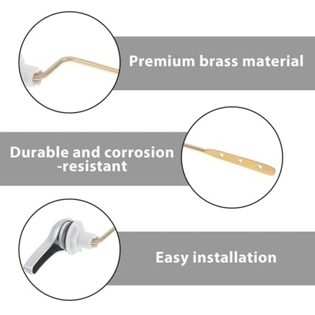 Toilet flush lever kit with white handle and brass arm for corrosion resistance