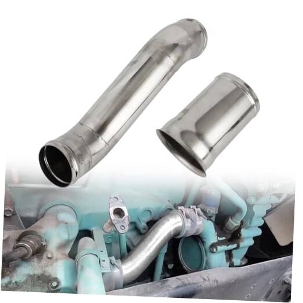 Silver coolant pipe kit with long tube and short connector sleeve, polished metal.