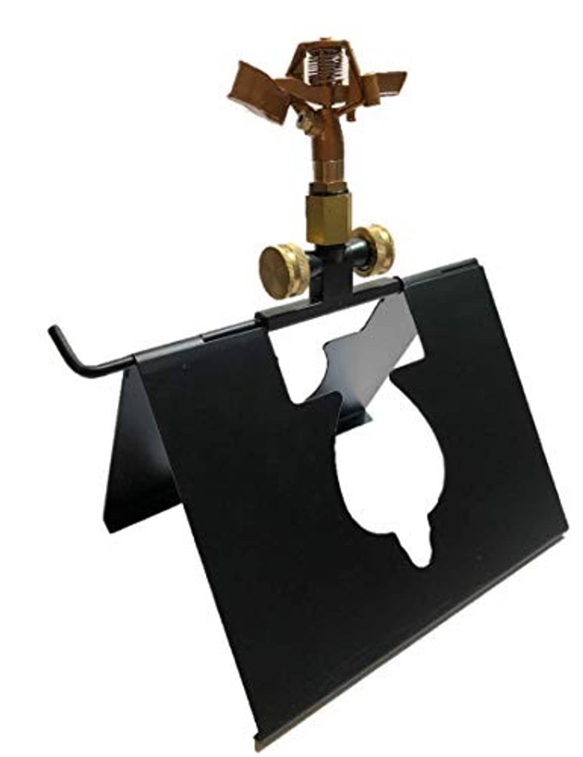 Rooftop sprinkler for wildfire embers with brass nozzle and black mounting base