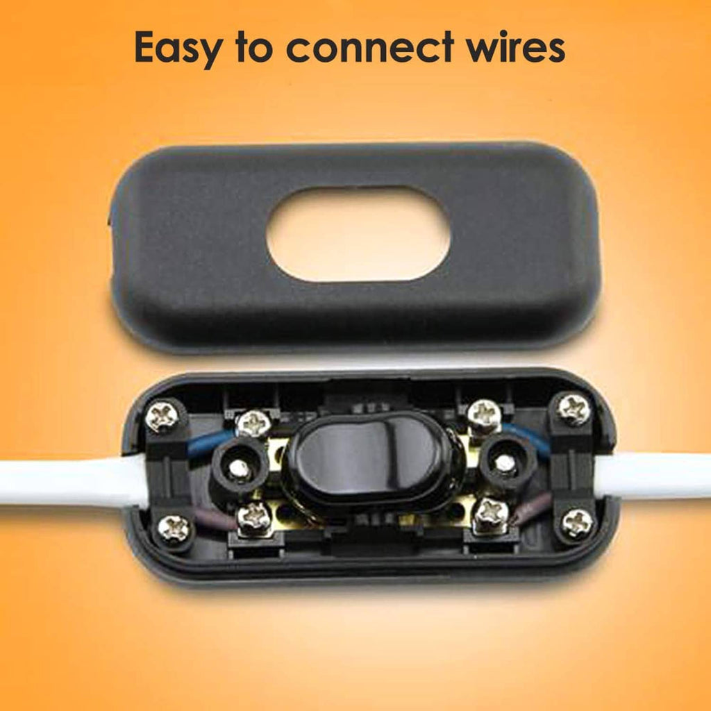 Inline cord switch base open to show internal terminals for wiring