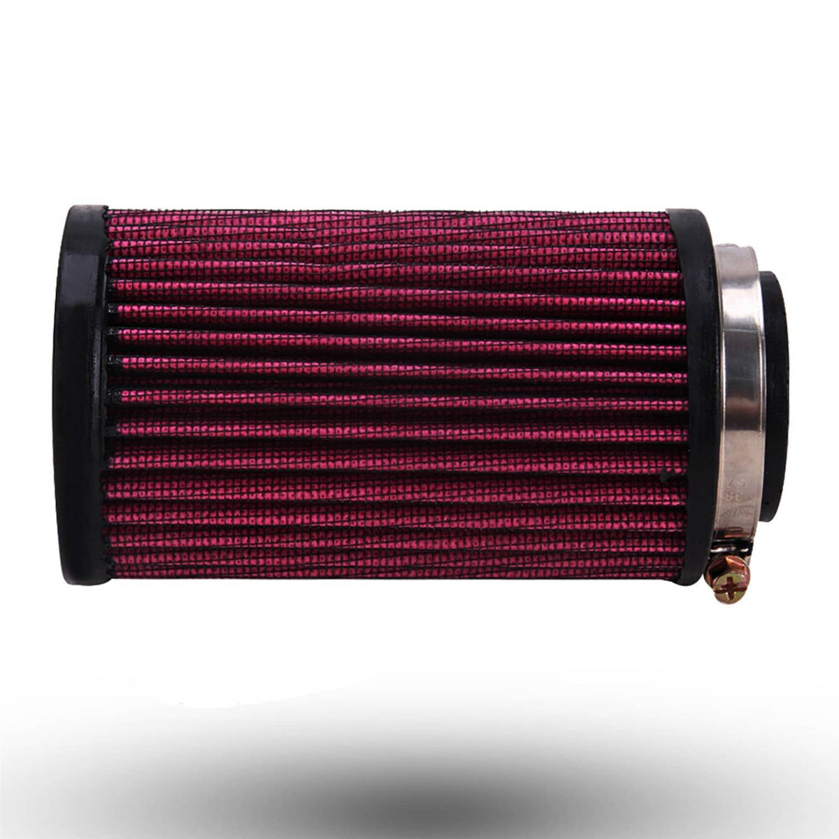 Red pleated air pod filter cylinder with black end caps and metal side fitting