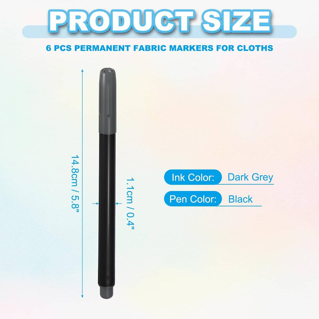 Single permanent fabric marker with dark grey ink and black barrel, grey tip