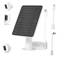 Solar panel charger with dark grid panel, stand mount, coiled cable and connector