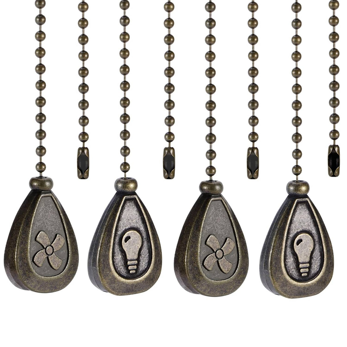 4-pack dark bronze ceiling fan pull chains with teardrop finials and bead links