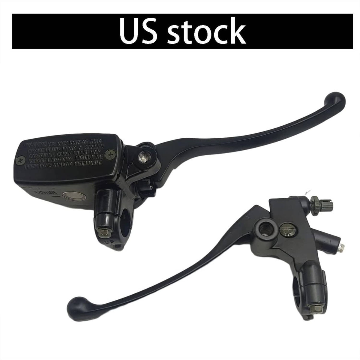 Front brake master cylinder and clutch perch set with black levers and reservoirs