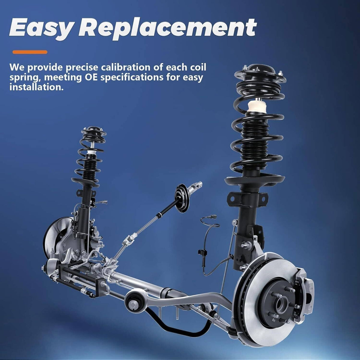 Strut assembly close-up with coil spring and mounting bracket for vehicle use