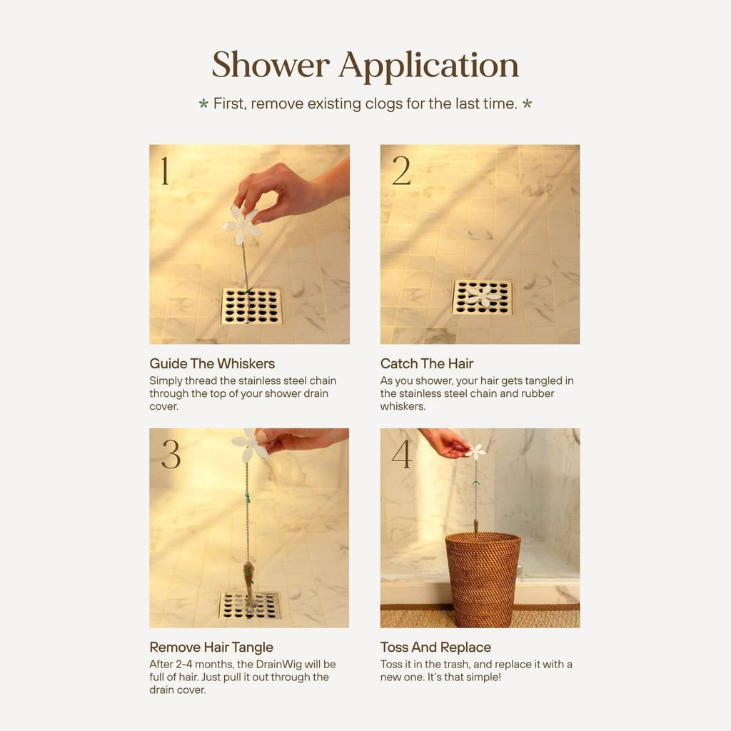 Shower drain hair catcher with chain and whiskers for shower drain protection