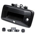 Black tailgate door handle with round backup camera hole