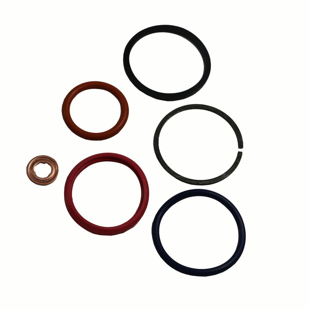 O-ring seal set with round rings in black, red, brown, and tan