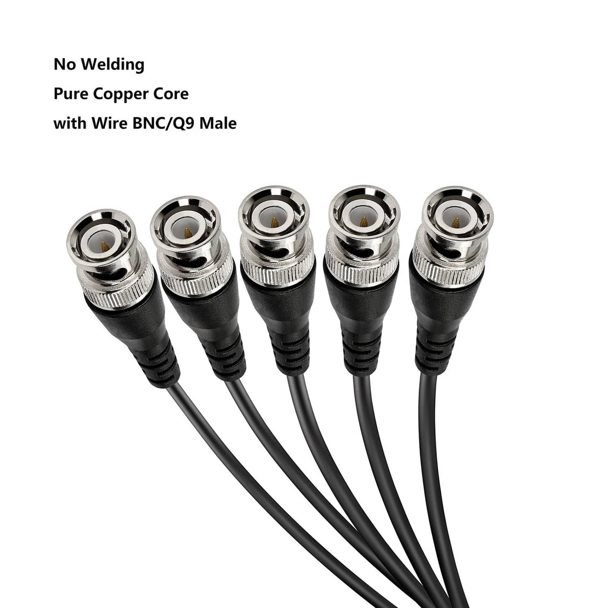 Set of BNC male connectors on black cable with no-welding pure copper core
